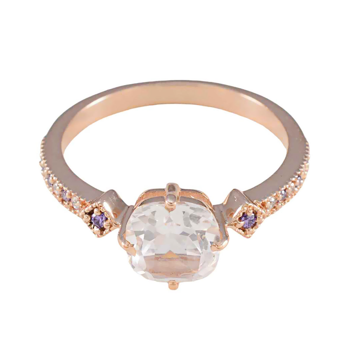 Riyo Lieve zilveren ring met roségouden Amethiststeen Kussenvorm Prong Setting Aangepaste sieraden Nieuwjaarsring
