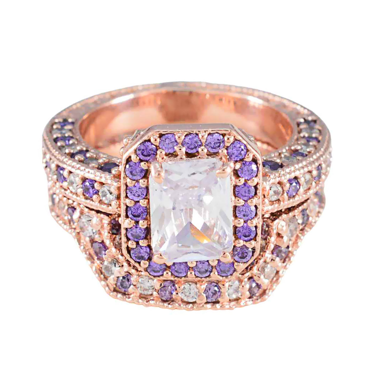 Amethyst Halo Indian 925 Silver Purple Gems Versatile Romantic Ring Jewelry Immagine principale del prodotto
