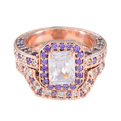 anello in argento del produttore riyo con placcatura in oro rosa, pietra di ametista, forma ottagonale, montatura a punta, elegante anello del ringraziamento per gioielli
