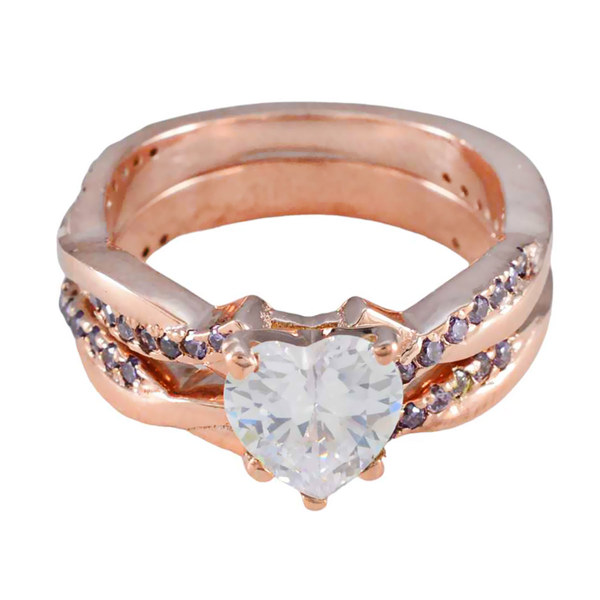 Riyo volwassen zilveren ring met roségouden amethist steen hartvorm griffenzetting mode-sieraden Valentijnsdag ring