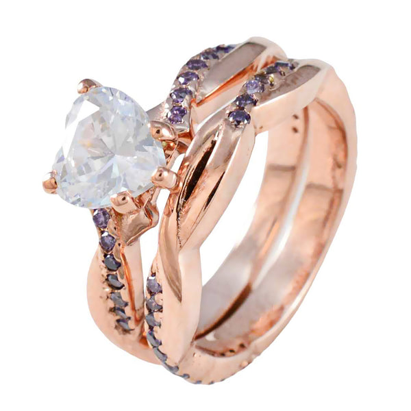 Riyo Mature Silver Ring With Rose Gold Plating Amethyst Stone Heart Shape Prong Setting Fashion Jewelry Valentines Day Ring