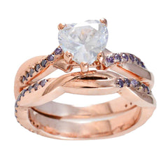 Anillo de plata madura riyo con chapado en oro rosa, piedra amatista, ajuste de punta en forma de corazón, joyería de moda, anillo del Día de San Valentín