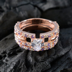 Riyo Overall Silver Ring With Rose Gold Plating Amethyst Stone Heart Shape Prong Setting Designer Jewelry Wedding Ring