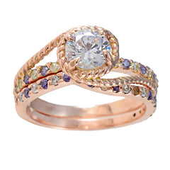 Серебряное кольцо riyo Perfect с покрытием из розового золота, аметист, круглая форма, зубец, ювелирное кольцо, юбилейное кольцо