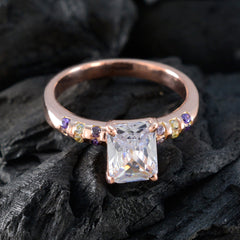 Anillo de plata riyo prime con chapado en oro rosa, piedra amatista, ajuste de punta en forma de octágono, joyería antigua, anillo de cumpleaños