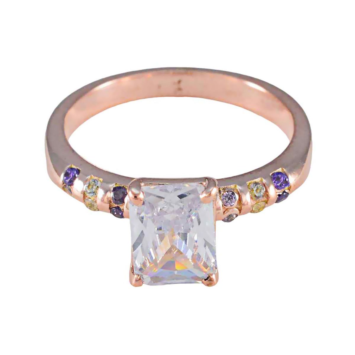 Riyo Prime Silver Ring With Rose Gold Plating Amethyst Stone Octagon Shape Prong Setting Antique Jewelry Birthday Ring