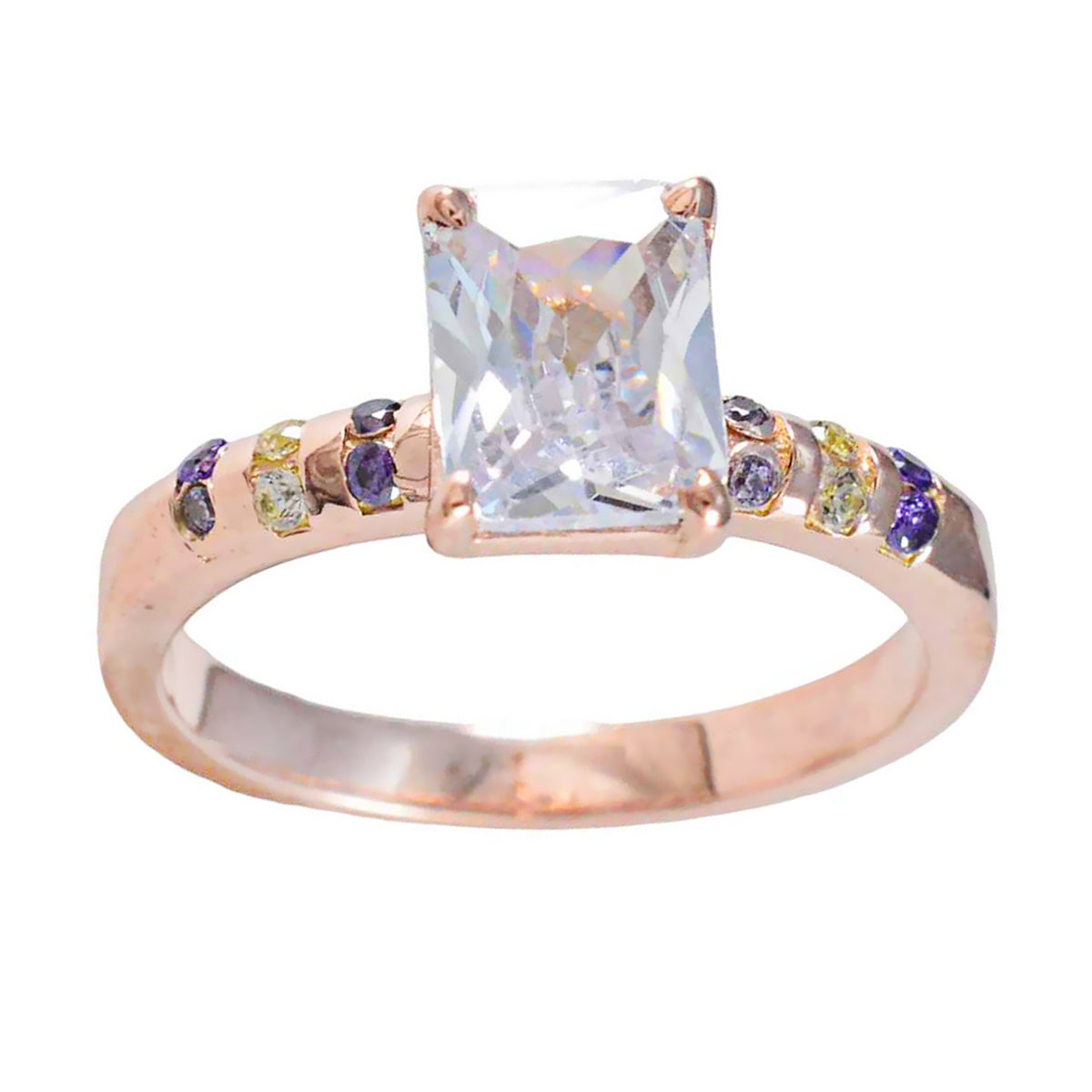 Серебряное кольцо Riyo Prime с покрытием из розового золота, камень с аметистом, восьмиугольная форма, закрепка зубцов, антикварное ювелирное кольцо, кольцо на день рождения