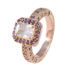 Серебряное кольцо riyo оптом с покрытием из розового золота, аметист, восьмиугольная форма, закрепка зубца, стильное ювелирное украшение, коктейльное кольцо