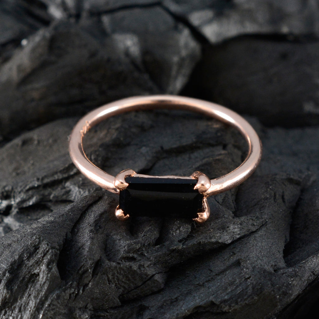 Black Onyx Solitaire American 925 Silver Black Gemstones Delicate Sophisticated Ring Jewelry