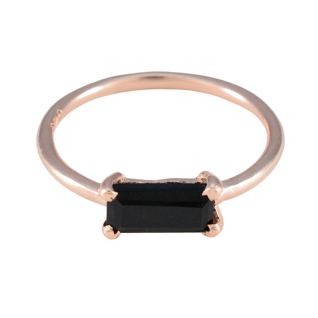 Black Onyx Solitaire American 925 Silver Black Gemstones Delicate Sophisticated Ring Jewelry