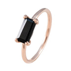 Black Onyx Solitaire American 925 Silver Black Gemstones Delicate Sophisticated Ring Jewelry