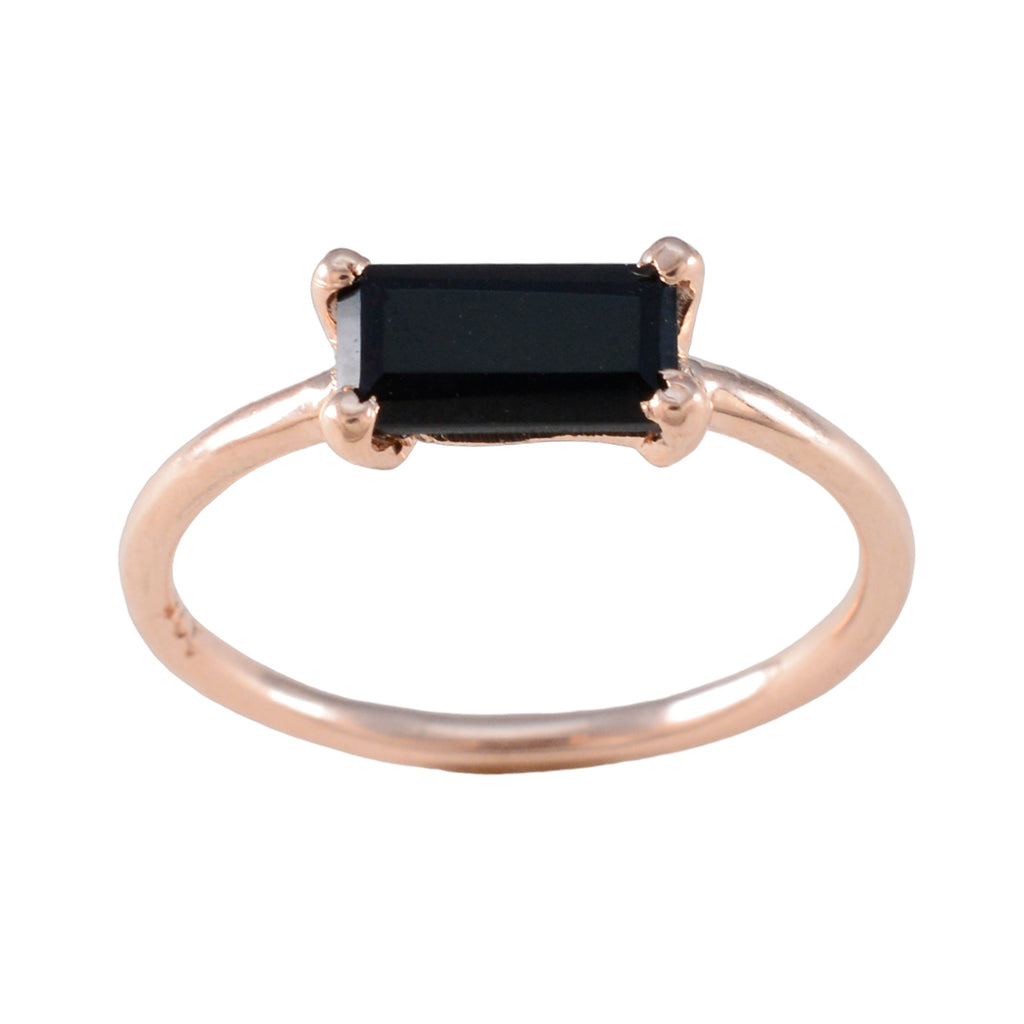 Black Onyx Solitaire American 925 Silver Black Gemstones Delicate Sophisticated Ring Jewelry