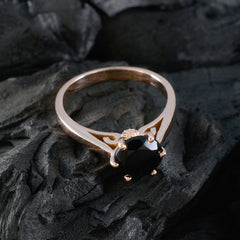 Riyo Quantitative Silver Ring With Rose Gold Plating Black Onyx Stone Round Shape Prong Setting Bridal Jewelry Black Friday Ring