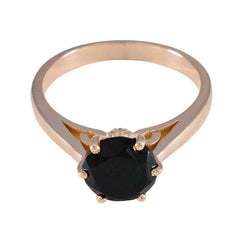 Riyo Quantitativer Silberring mit Rosévergoldung, schwarzem Onyx-Stein, runde Form, Krappenfassung, Brautschmuck, Black-Friday-Ring