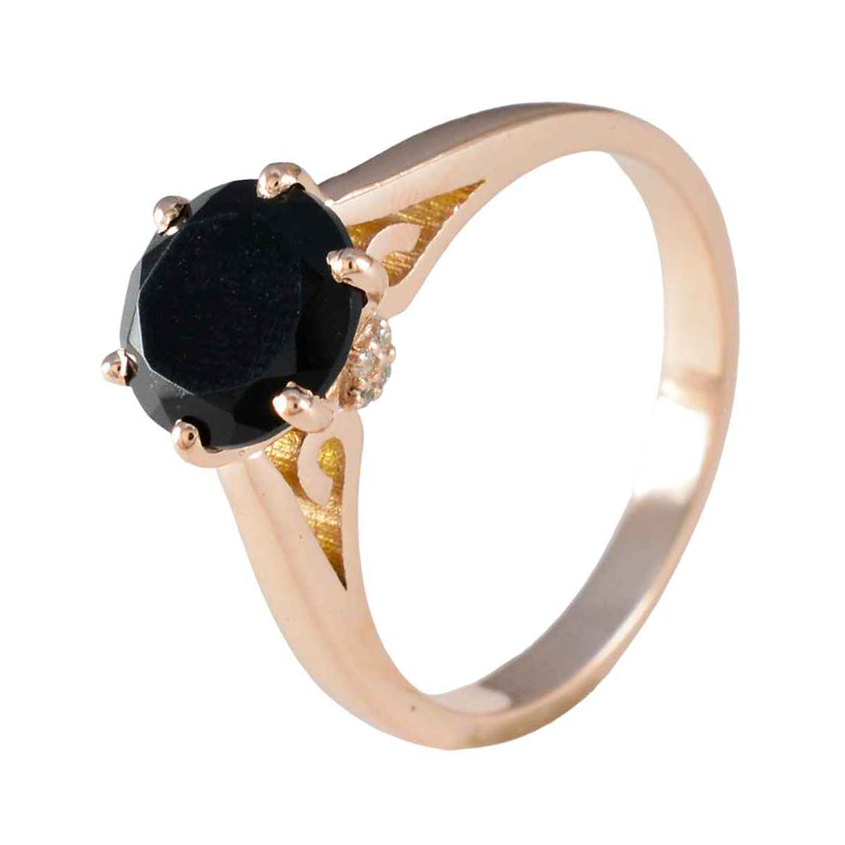 Anillo de plata cuantitativo riyo con chapado en oro rosa piedra de ónix negro forma redonda ajuste de punta joyería nupcial anillo de viernes negro