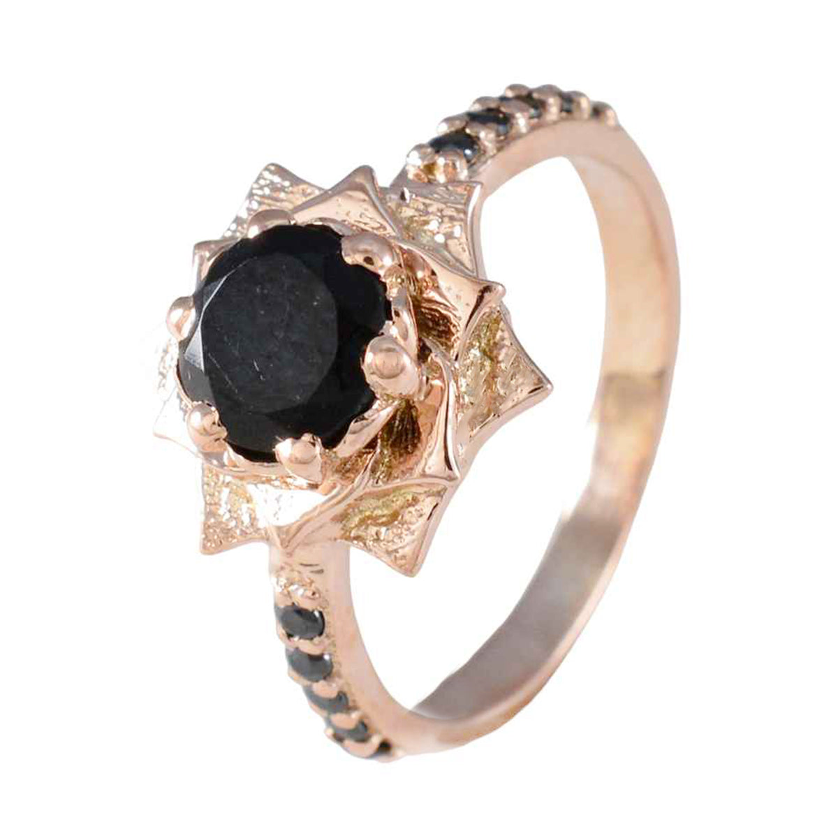 Schwarzer Onyx Halo Indischer 925 Silber Schwarzer Edelstein Zarter zeitgenössischer Ring Schmuck Zweitbild
