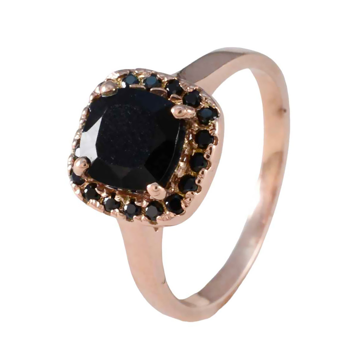 Anello romantico delicato con gemme nere in argento 925 americano e alone di onice nero Immagine secondaria del prodotto