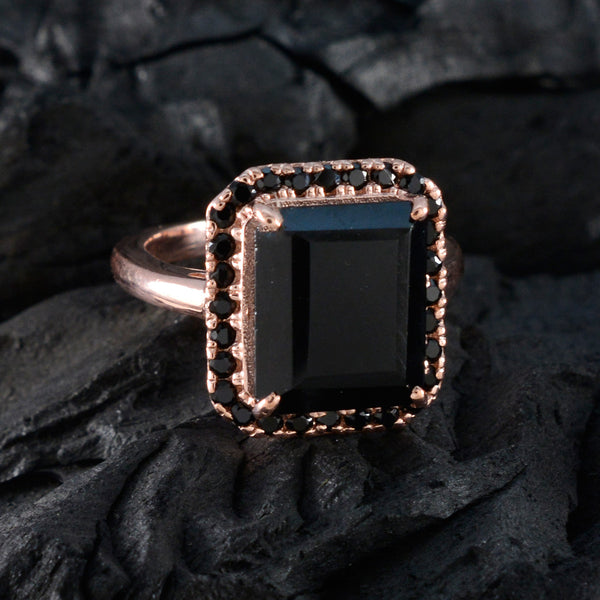 Black Onyx Halo American 925 Sterling Silver Black Gems Mid weight Romantic Ring Jewellery