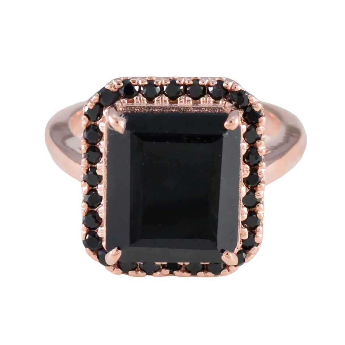 Black Onyx Halo American 925 Sterling Silver Black Gems Mid weight Romantic Ring Jewellery