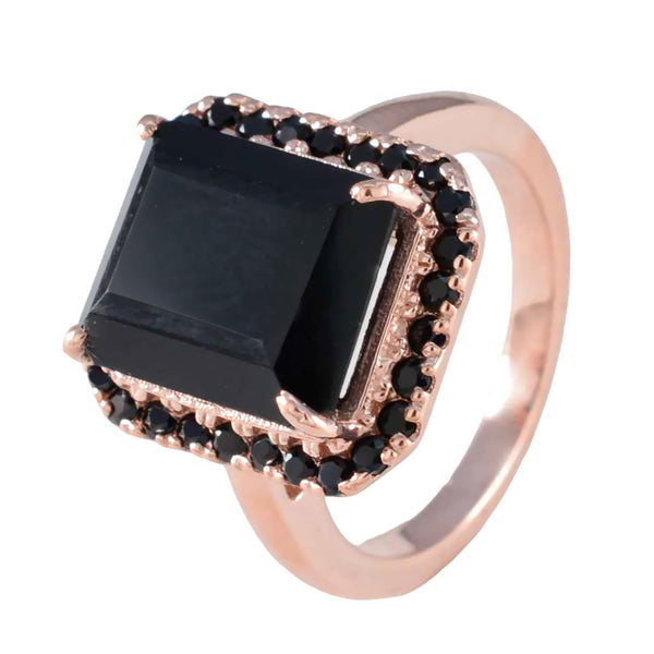 Black Onyx Halo American 925 Sterling Silver Black Gems Mid weight Romantic Ring Jewellery