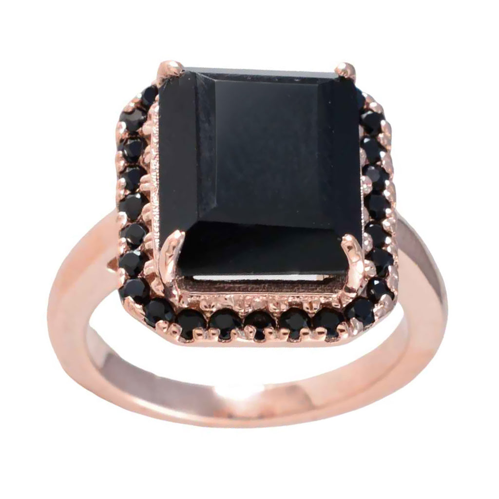 Black Onyx Halo American 925 Sterling Silver Black Gems Mid weight Romantic Ring Jewellery