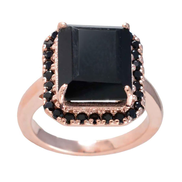 Black Onyx Halo American 925 Sterling Silver Black Gems Mid weight Romantic Ring Jewellery