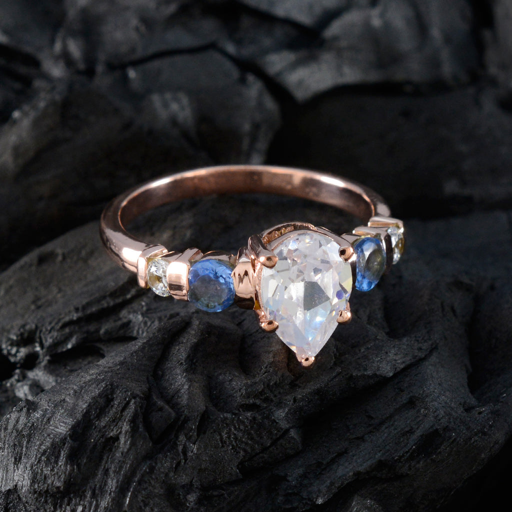 Blue Sapphire CZ Penta American Silver Blue Gemstone Whisper thin wedding Ring Jewellery