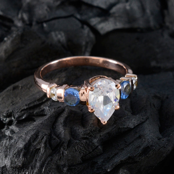 Blue Sapphire CZ Penta American Silver Blue Gemstone Whisper thin wedding Ring Jewellery