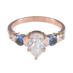 Blue Sapphire CZ Penta American Silver Blue Gemstone Whisper thin wedding Ring Jewellery