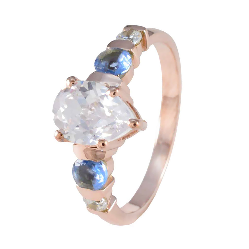 Blue Sapphire CZ Penta American Silver Blue Gemstone Whisper thin wedding Ring Jewellery