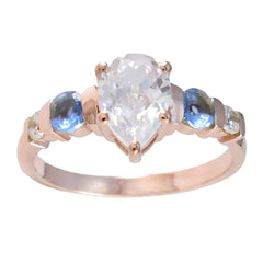 riyo поставляет серебряное кольцо с покрытием из розового золота, синий сапфир, камень cz, грушевидная форма, установка зубца, модные украшения, обручальное кольцо