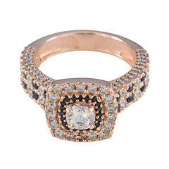Riyo Supply anillo de plata con chapado en oro rosa zafiro azul cz piedra forma redonda ajuste de punta joyería de diseñador anillo del día del padre