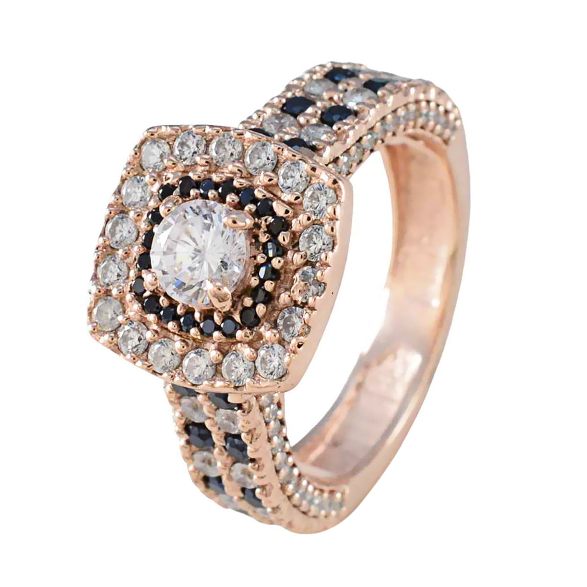 riyo поставляет серебряное кольцо с покрытием из розового золота, синий сапфир, камень cz, круглая форма, установка зубца, дизайнерские украшения, кольцо на день отца