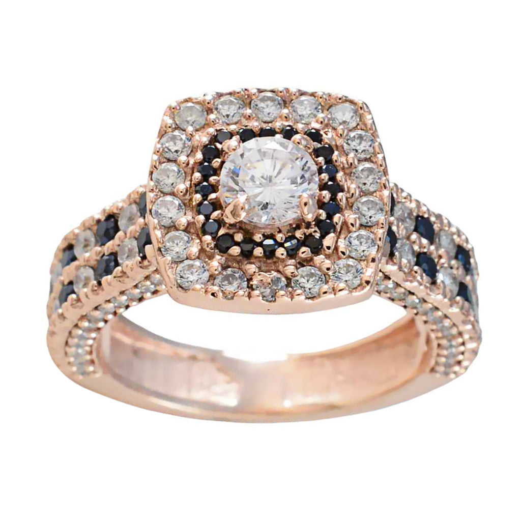 Blue Sapphire CZ Halo Korean Sterling Silver Blue Gemstones Eye catching Romantic Ring Jewelry