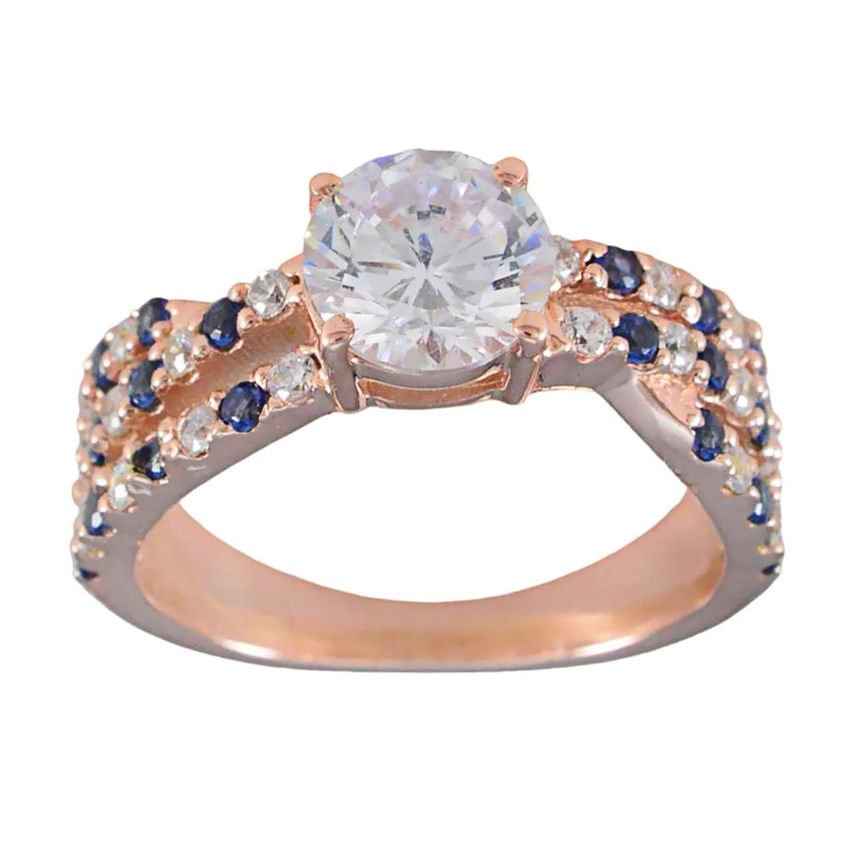 Anillo de plata vintage riyo con chapado en oro rosa, zafiro azul, piedra cz, forma ovalada, ajuste de punta, joyería antigua, anillo de halloween