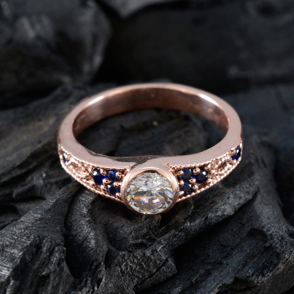 Blue Sapphire CZ Halo American Sterling Silver Blue Gemstones Delicate Abstract Ring Jewellery