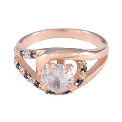 Антикварное серебряное кольцо riyo с покрытием из розового золота, синий сапфир, камень cz, круглая форма, установка зубца, ювелирное кольцо на заказ, кольцо на День благодарения