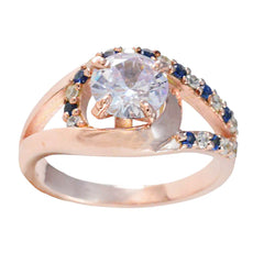 Riyo Antique Silver Ring With Rose Gold Plating Blue Sapphire CZ Stone Round Shape Prong Setting Custom Jewelry Thanksgiving Ring