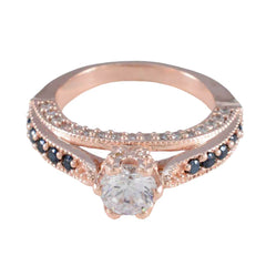Серебряное кольцо riyo оптом с покрытием из розового золота, синий сапфир, камень cz, круглая форма, зубец, свадебные украшения, кольцо на день матери