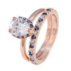 riyo attraente anello in argento con placcatura in oro rosa zaffiro blu pietra cz a forma di pera con montatura alla moda anello per San Valentino