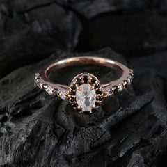 Riyo Beautiful Silver Ring With Rose Gold Plating Blue Sapphire Stone Oval Shape Prong Setting Fashion Jewelry Wedding Ring