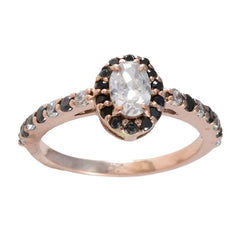 リヨ美しいシルバーリングローズゴールドメッキブルーサファイアストーンオーバル形状プロングセッティングファッションジュエリー結婚指輪
