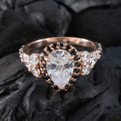 Anillo de plata a granel riyo con chapado en oro rosa, piedra de zafiro azul, ajuste de punta en forma de pera, joyería, anillo de cumpleaños