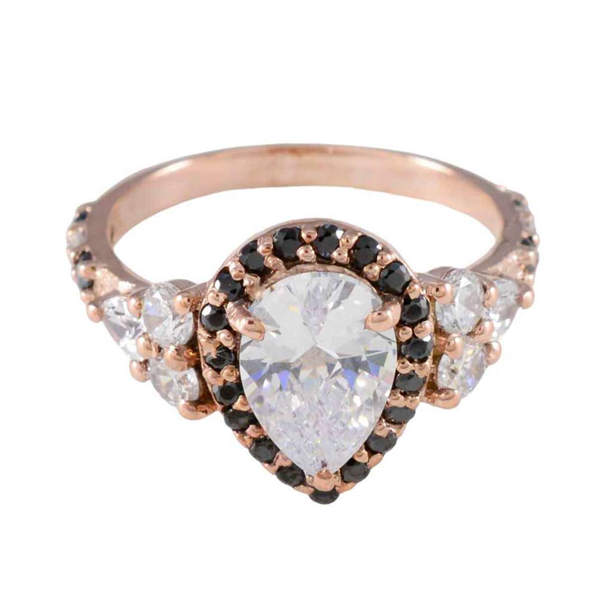anello riyo in argento sfuso con placcatura in oro rosa anello di compleanno per gioielli con pietra di zaffiro blu a forma di pera