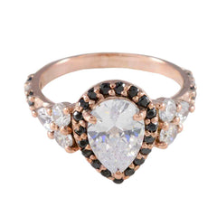 Anillo de plata a granel riyo con chapado en oro rosa, piedra de zafiro azul, ajuste de punta en forma de pera, joyería, anillo de cumpleaños