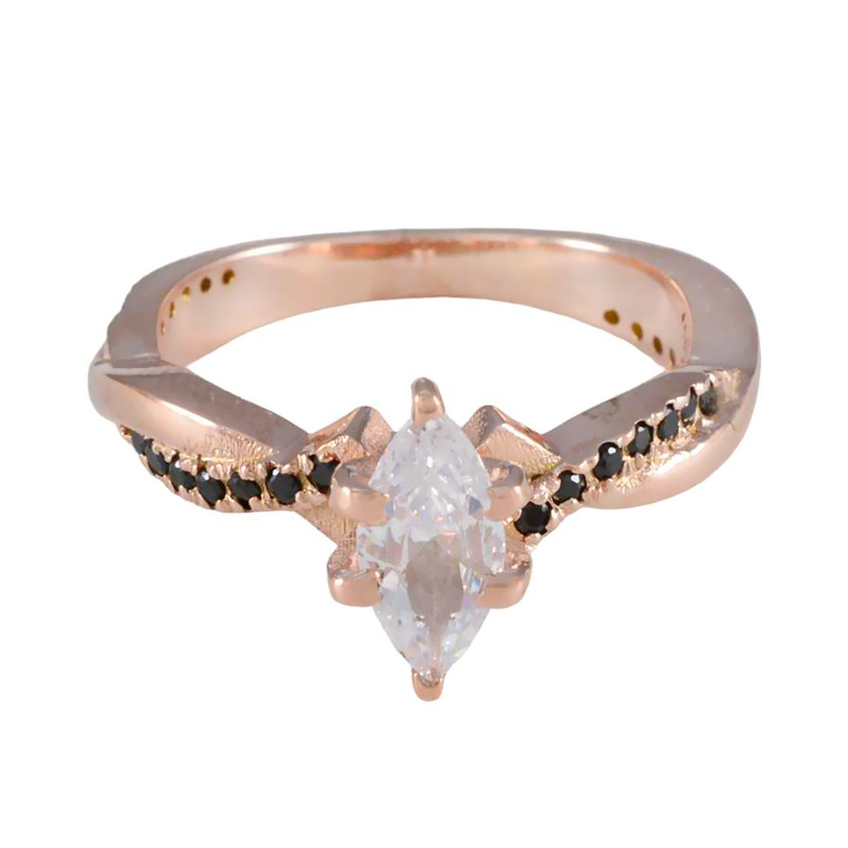 riyo affascinante anello in argento con placcatura in oro rosa pietra di zaffiro blu a forma di marquise con montatura a punta gioielli antichi anello del black friday