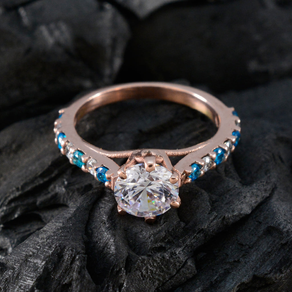 Blue Topaz CZ Halo Korean 925 Silver Blue Gemstone Delicate Modern Ring Jewelry
