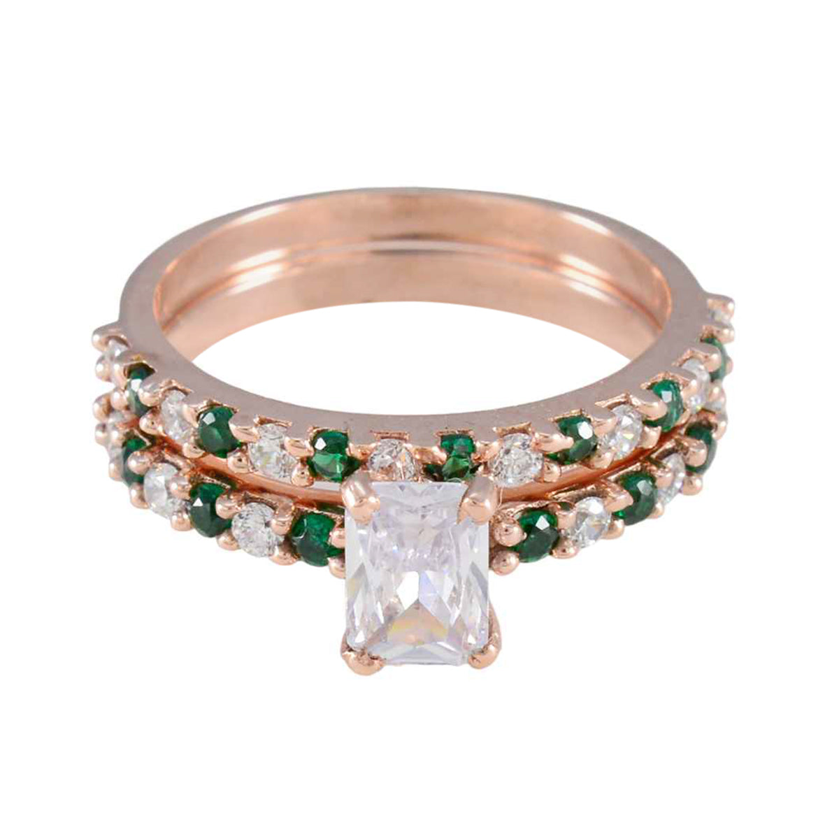 Emerald CZ Halo American 925 Sterling Silver Green Gemstones Whisper thin Love Ring Jewellery Image principale du produit