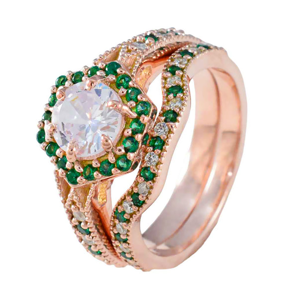 Emerald CZ Halo American Silver Green Gems Minimal Romantic Ring Jewellery
