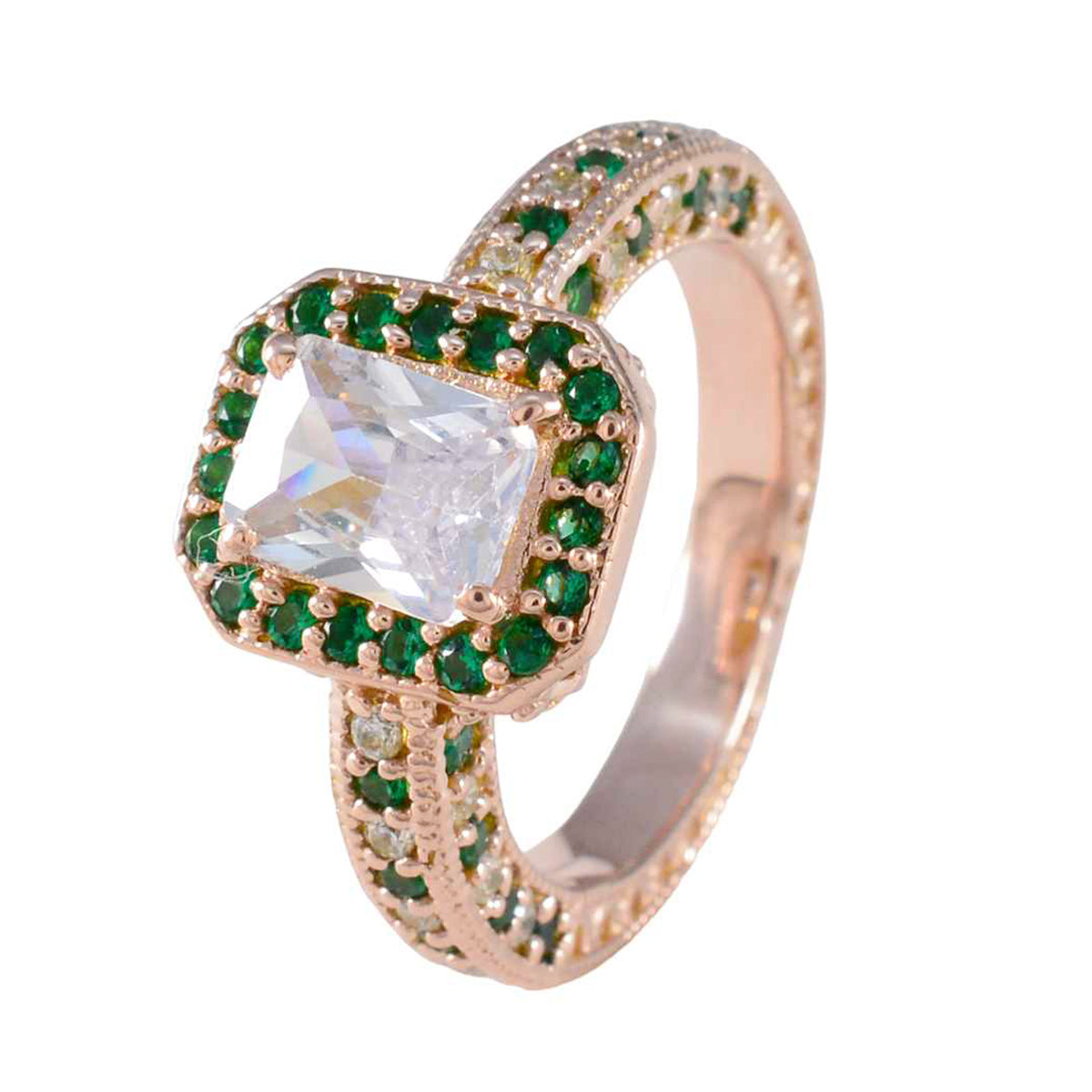 Emerald CZ Halo American 92.5 Silver Green Gemstone Versatile Promise Ring Jewellery